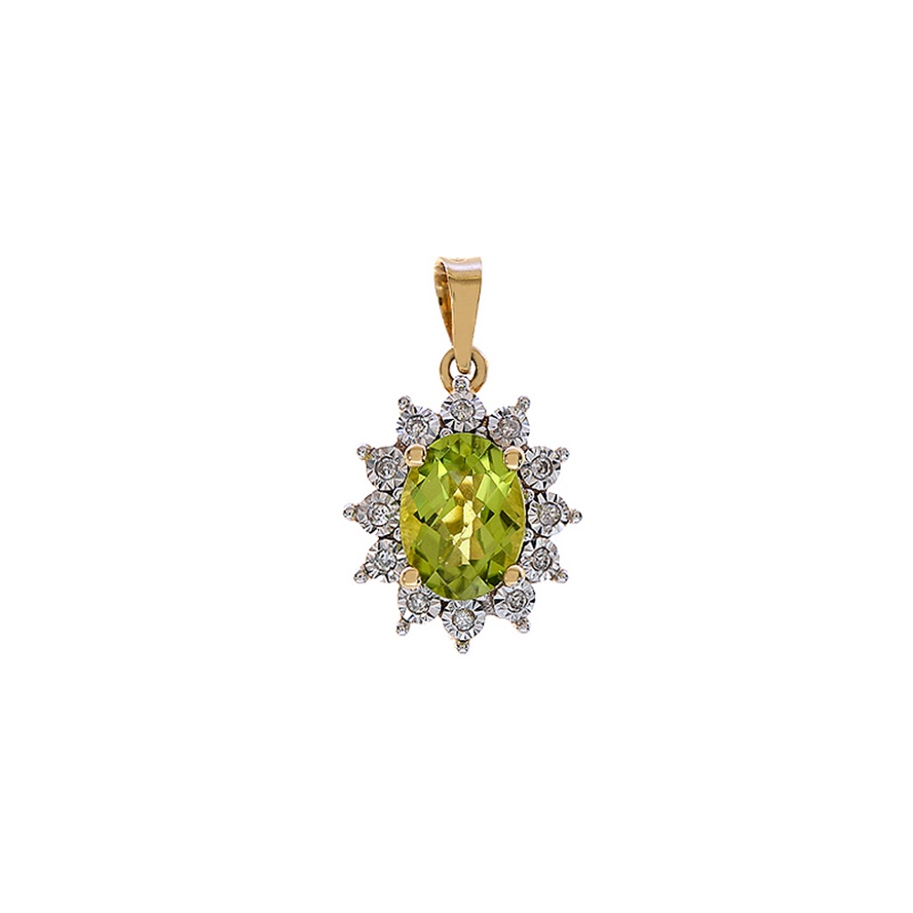 150 Ct Peridot  010 Ct Diamond Pendant 14k Gold